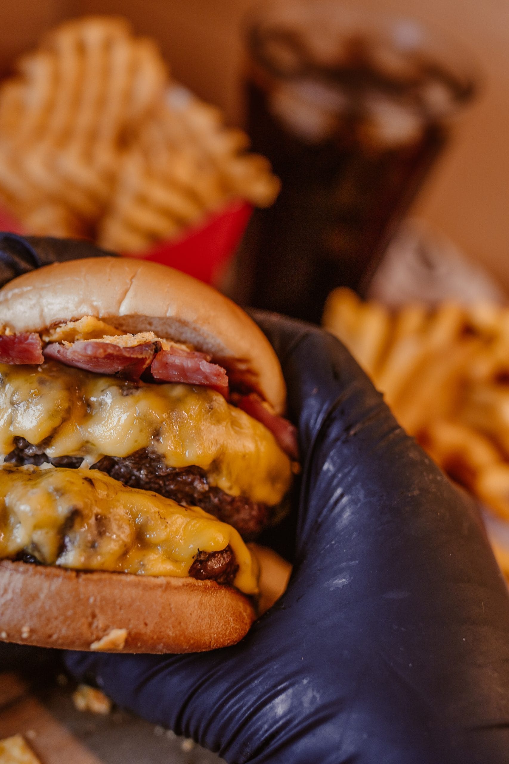 Stacked smash burger with fries